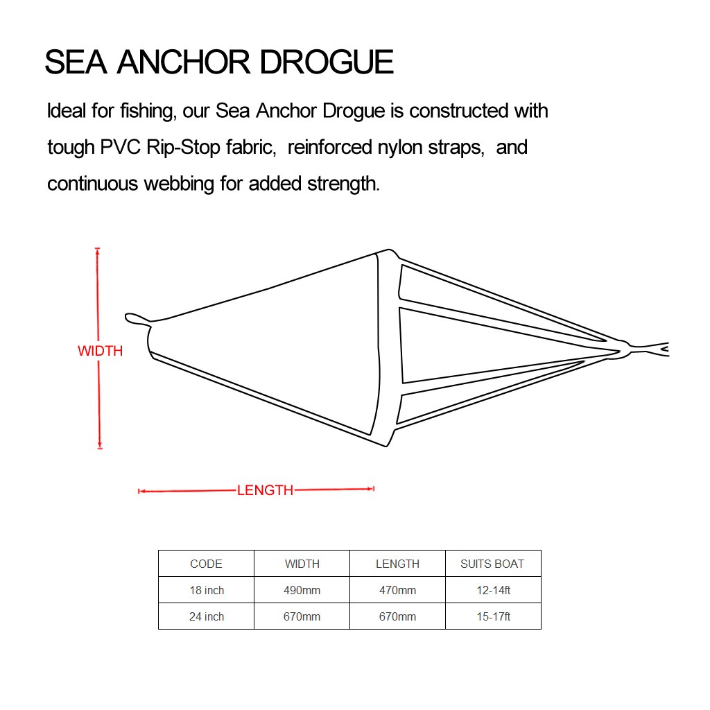 24 inch Marine PVC Sea Anchor Drift Anchor Kayak Canoe Boat Float Drogue Drifting Brake Rowing 30ft Retrieving Tow Throw Line