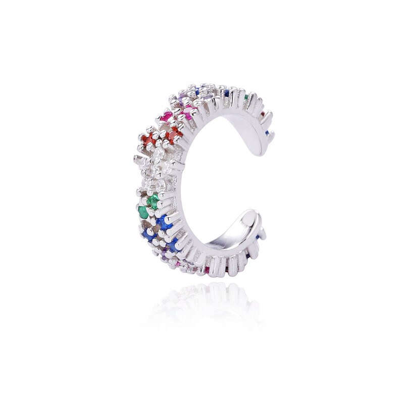 Shadowhunters äkta 925 sterling silver opal öronkudd kvinnor smycke klämma på örhänge för bästa vän uttalande kristall tillbehör: Silver regnbåge