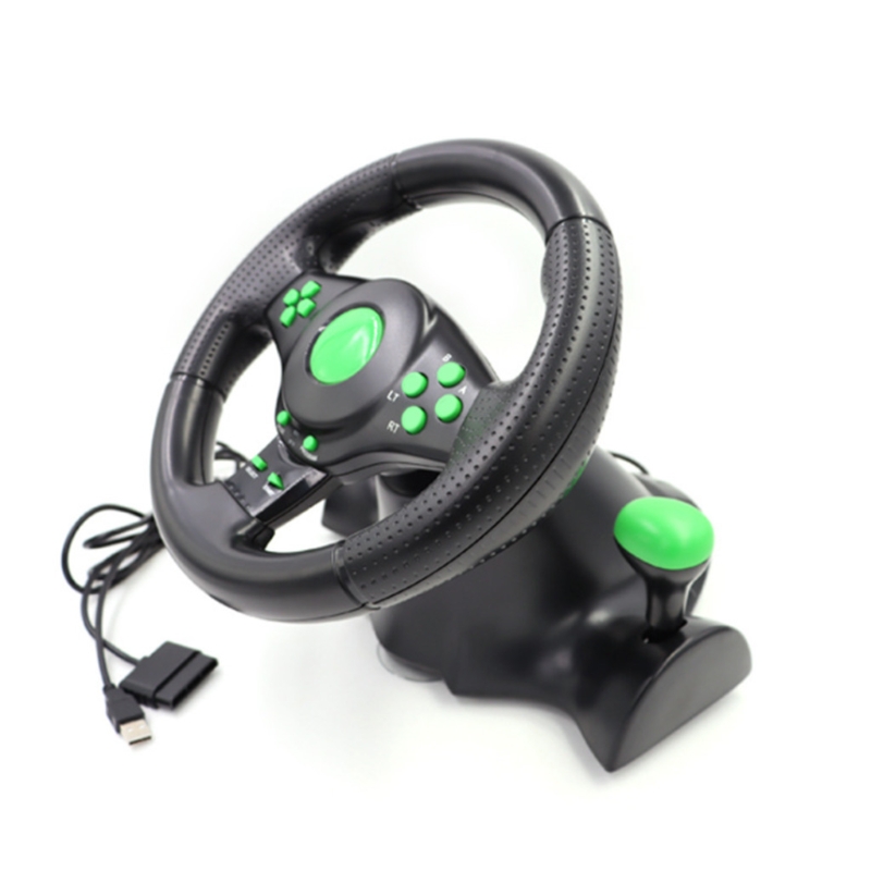 Gaming Steering Wheel with Pedals 180 Degree Rotation Vibration USB PC Steering Wheel Compatible with XB360/PS3/PS2/PC B03C