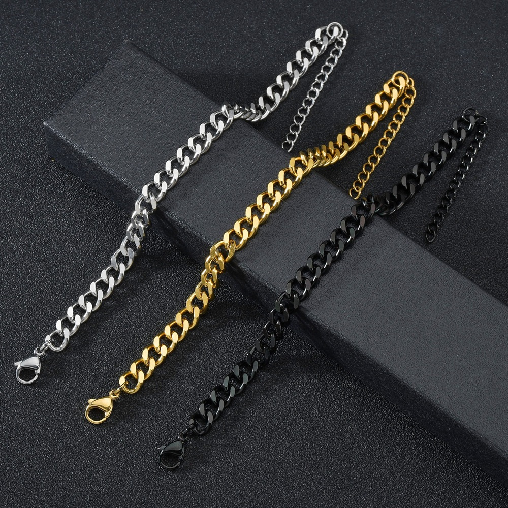 Hüfte hüpfen Edelstahl Kubanisches Kettenarmband Für Frauen 3 5 7mm Einfaches Edelstahl Herrenarmband Goldfarbener Schmuck