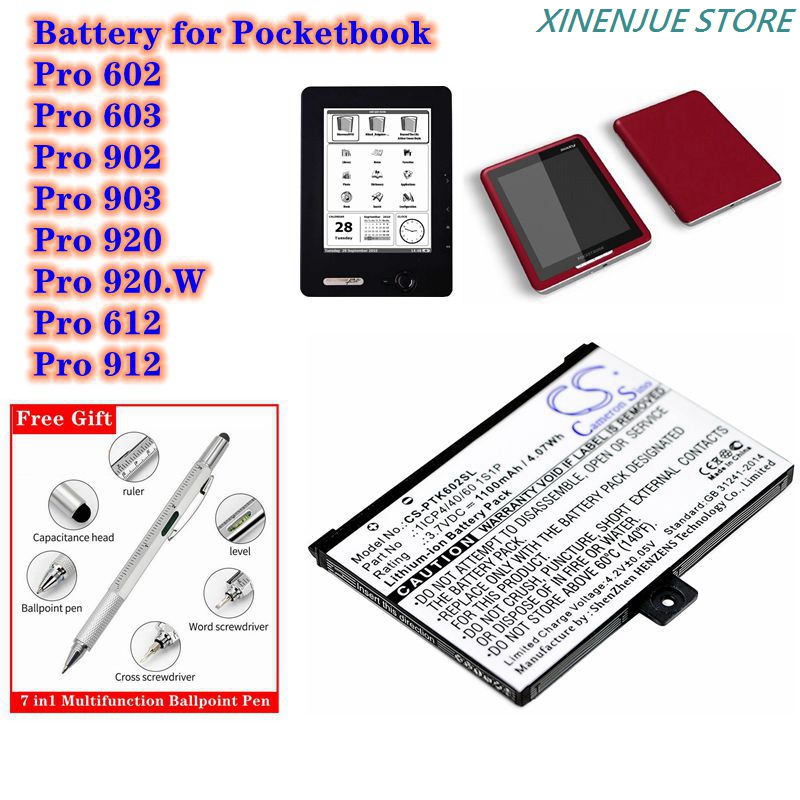 Cameron sino e-book- und e-reader-akku 3.7v/1100 mah für pocketbook pro 602, 603, 612, 902, 903, 912, 920, 920. w