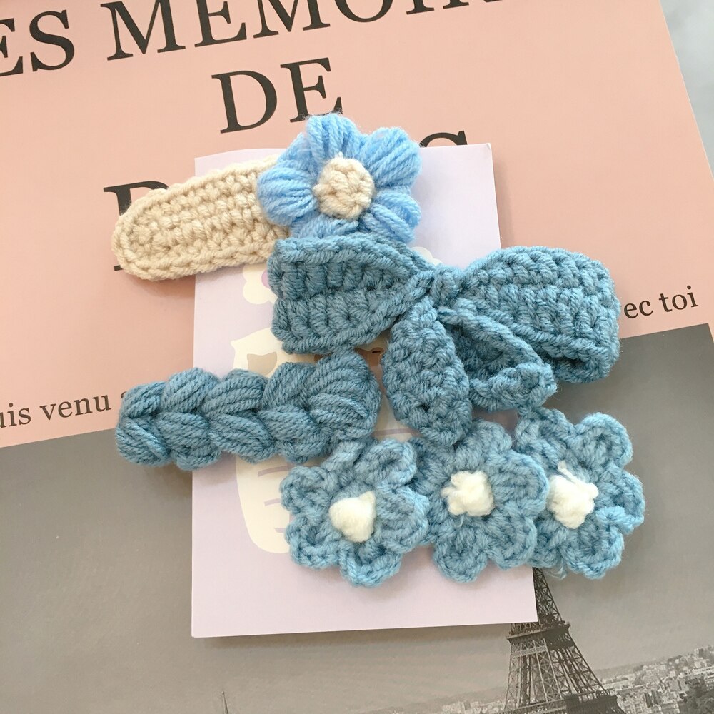 Otoño Invierno 4 unids/set Adorable de lana de punto Bowknot flor pelo Clip horquilla para las mujeres Accesorios: 1