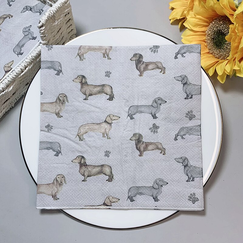 20Pcs/Pack Cute Cartoon Dachshund Dog Decoupage Paper Napkins Doggy Animal Paper Tissues for Kids Birthday Party Decor