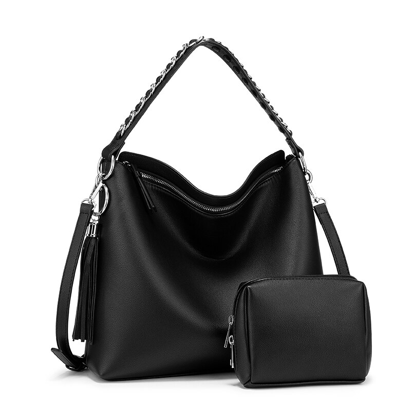 Bolso de mujer LOVEVOOK Bolso grande hobo set para damas bolso de hombro famoso bolso cruzado de cuero pu mini bolso de maquillaje embrague: Black