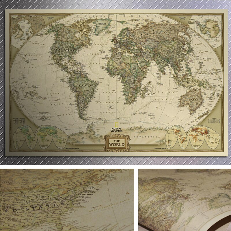 72x47cm Big Size Vintage Journal Poster Retro World Globe Poster Decoration For Office School Maps World Map On The Wall
