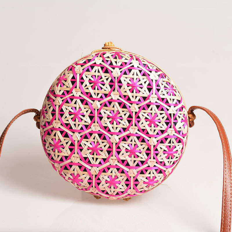 Sac rond en paille de bambou pour femmes, sacoche à bandoulière fait main bohème, sac de plage d'été creux initié, boîte Asus tissée en rotin