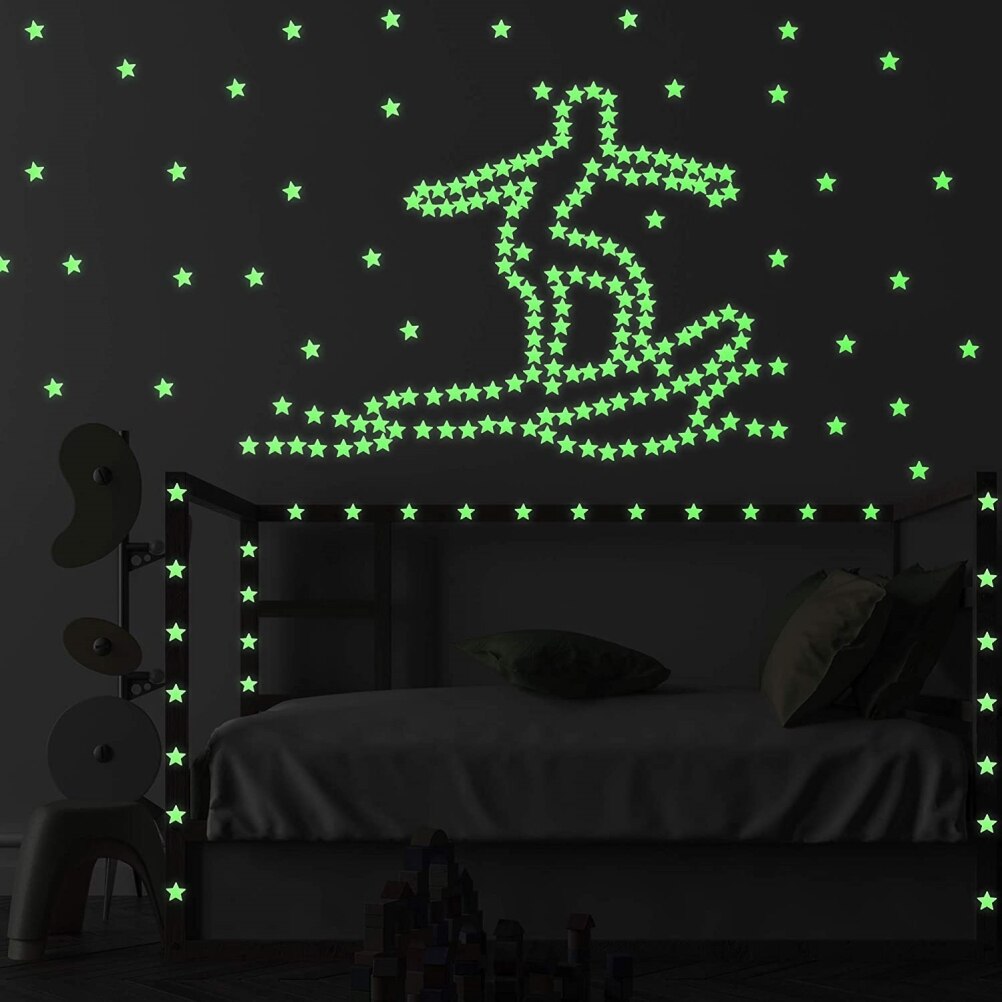 100 stk lysende 3d stjerner lyser i mørket lysende på væg klistermærker plakater til børneværelse stue tilbehør til hjemmet