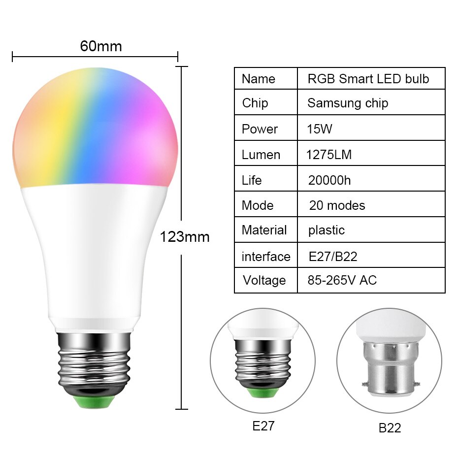 4 Stuks Smart Lamp Bluetooth Lamp E27 Gekleurde Licht 15W Dimbare Rgb Led Lamp B22 Gecontroleerd Door App, sync Naar Muziek, Voor Thuis