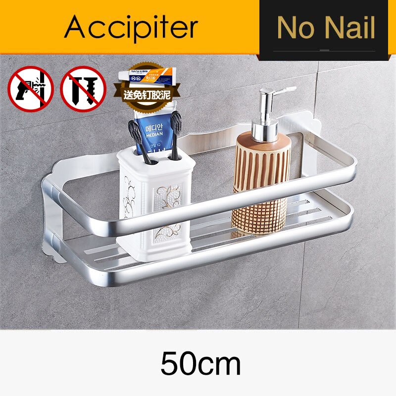 Aluminum Bathroom Shelf Bathroom Shelves Wall Mount Bathroom Shelf Bathroom Kitchen Storage Rack Easy to Install: BS-015S50-2