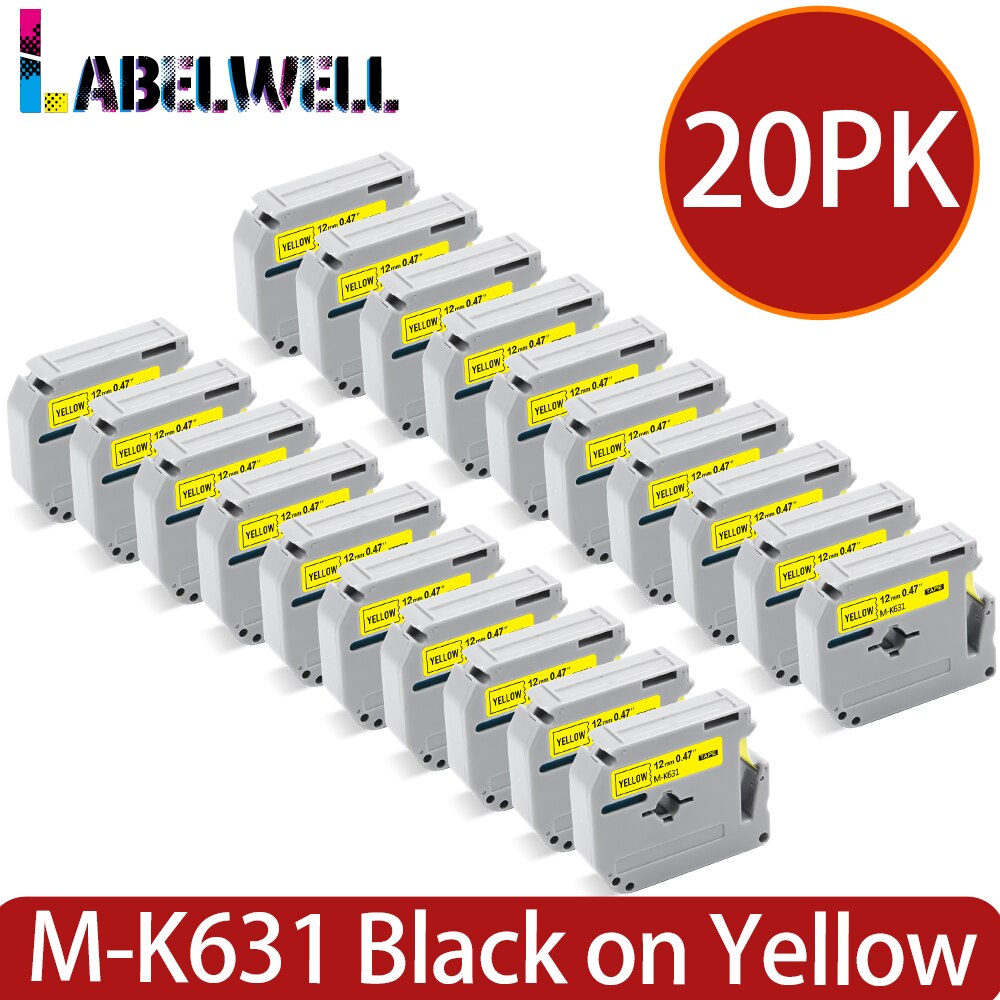 Labelwell 20PK M-K231 MK-231 MK231 431 531 631 Compatible for Brother MK 231 P-touch PT-80 PT-70 PT-60 PT-45M PT-100 Label maker: Black on Yellow-20PK