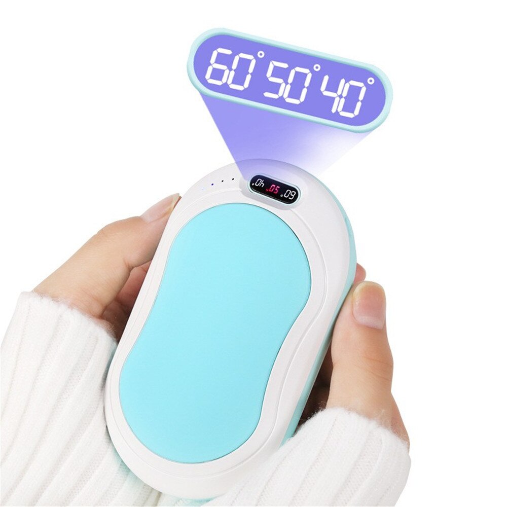 10000mAh 4 In 1 USB Rechargeable Electric Hand Warmer Double-Side 5s Heating Mini 5V Long-Life Pocket Power Bank Hand Warm: Blue-10000mAh