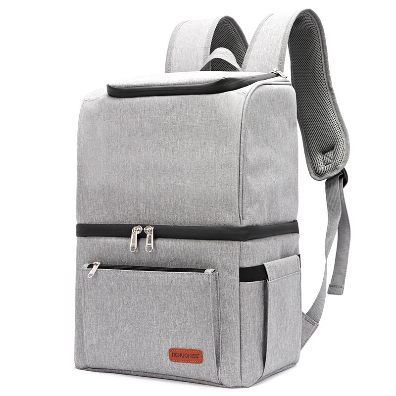 DENUONISS borsa termica zaino morbido grande doppio strato borsa termica isolata per alimenti borsa frigo birra vino borsa da Picnic: Gray