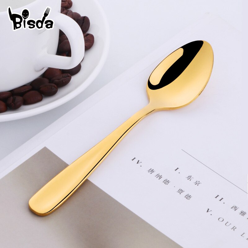 2 st små skedar rostfritt stål tesked guld kaffesked silver tårtskeda för födelsedagsfest verktyg mini bestick: Guld 2 st