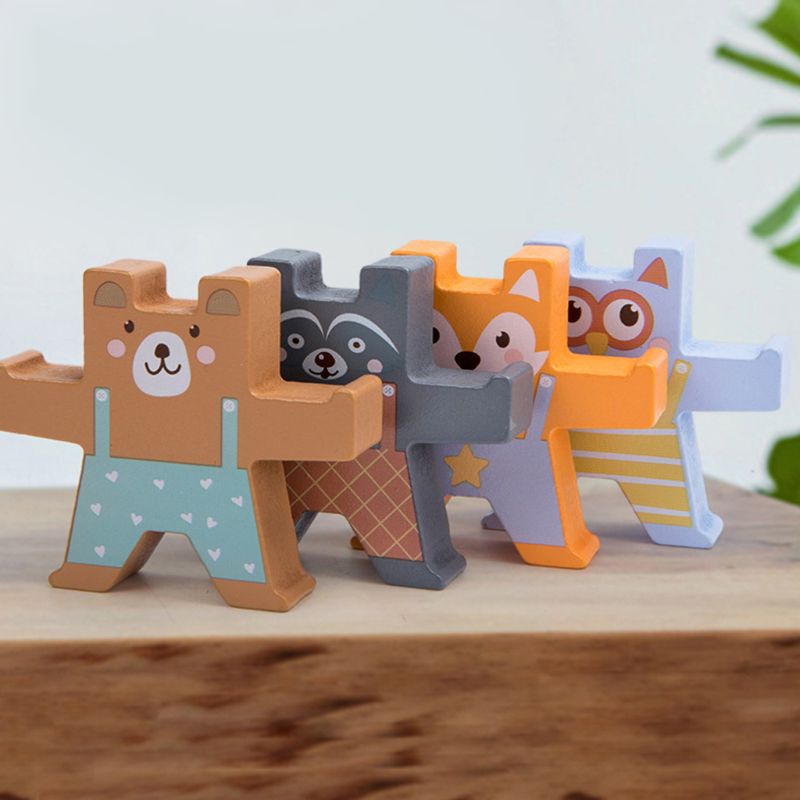 Houten Stapelen Games Dieren Interlock Speelgoed Balancing Blokken Games Peuter Educatief Speelgoed