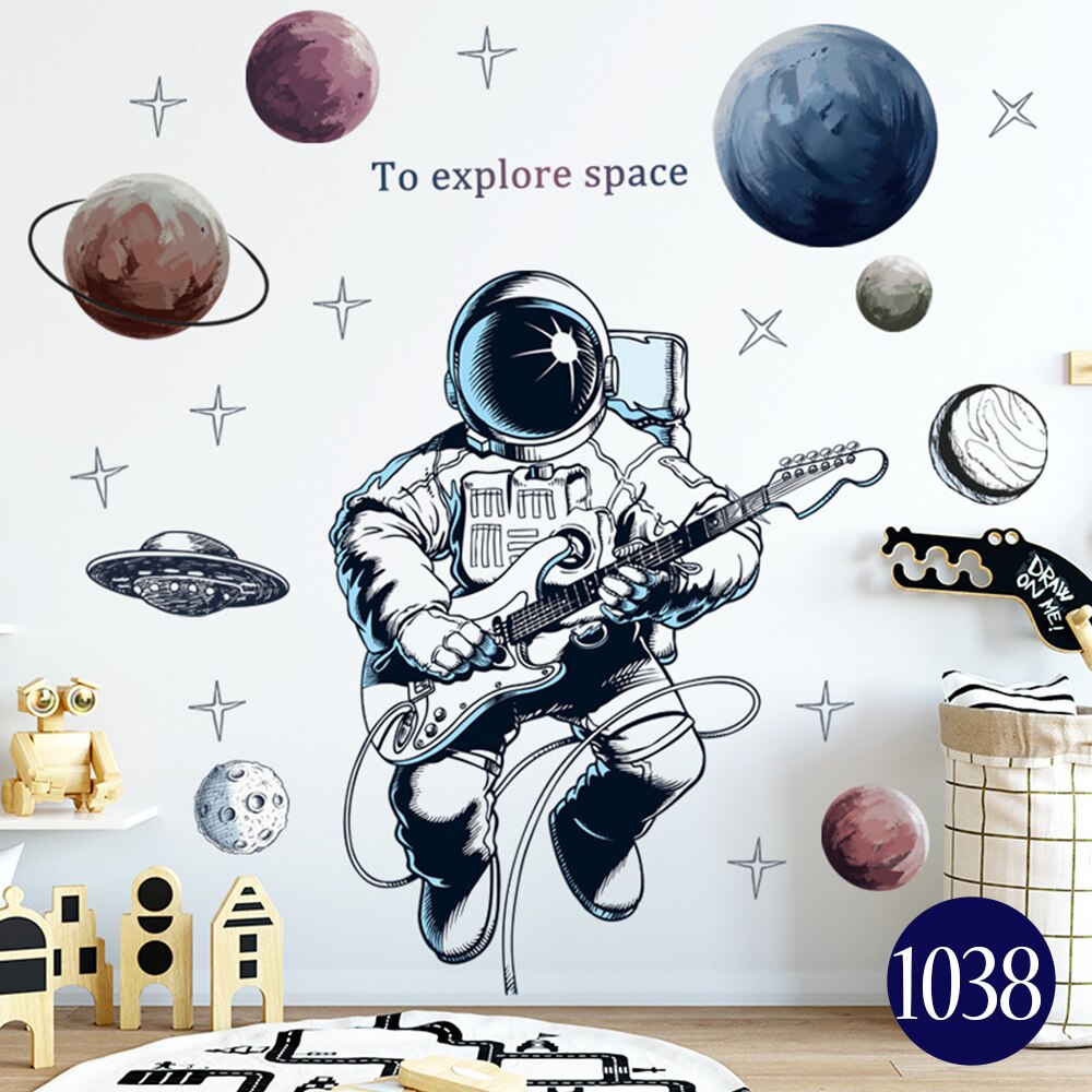 Astronaut Outer Space Wall Stickers Planets Home Decor Decorative Stickers PVC Decal for Kids Room Baby Boy Room Decoration: 1038