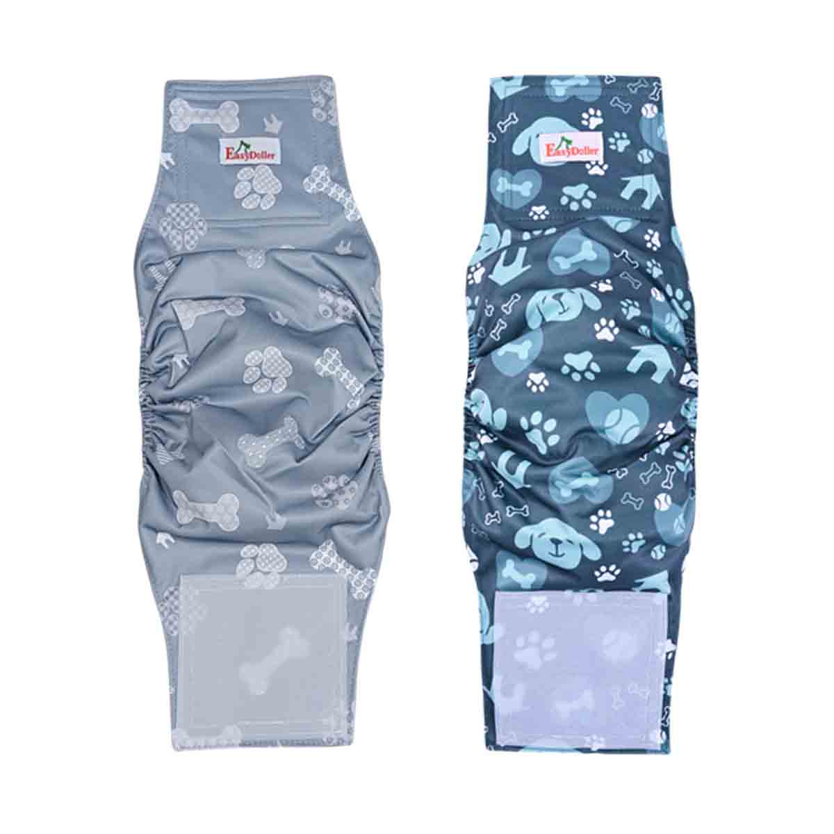 2 Pack Washable Male Dog Diaper Cute Cartoon Paw Print Pattern Pet Nappy Belly Band Wrap Reusable Sanitary Pants DogS Underwear: S / black