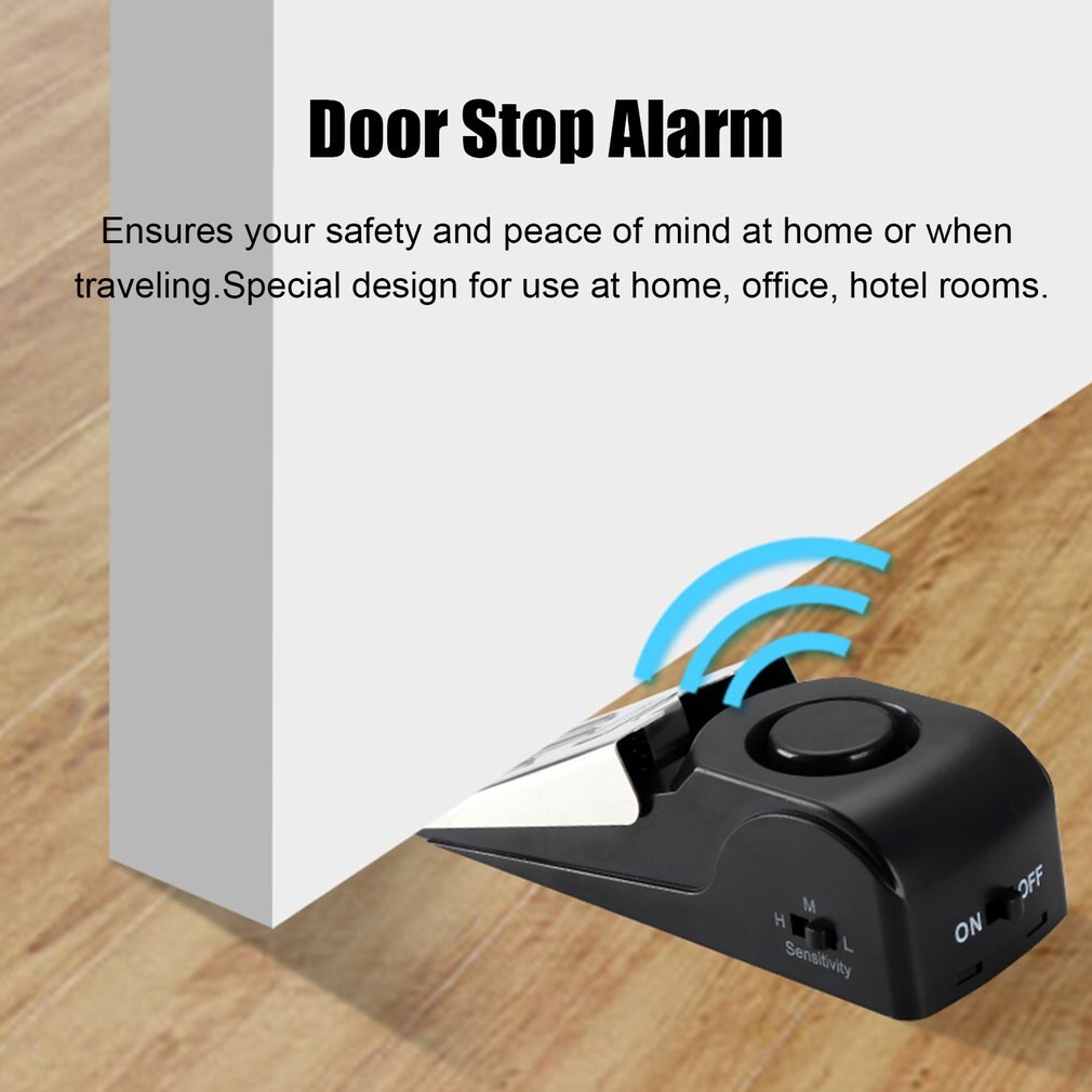 Mini Wireless Vibration Alarm 120dB Door Stop Alarm for home Wedge Shaped Stopper Alert Security System Block Blocking System