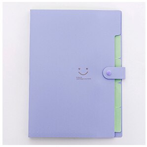 Carpeta de archivos A4 Kawaii con cara sonriente, resistente al agua, 5 capas, bolsa para documentos, papelería de oficina, suministros escolares, 32,5x24cm: Purple