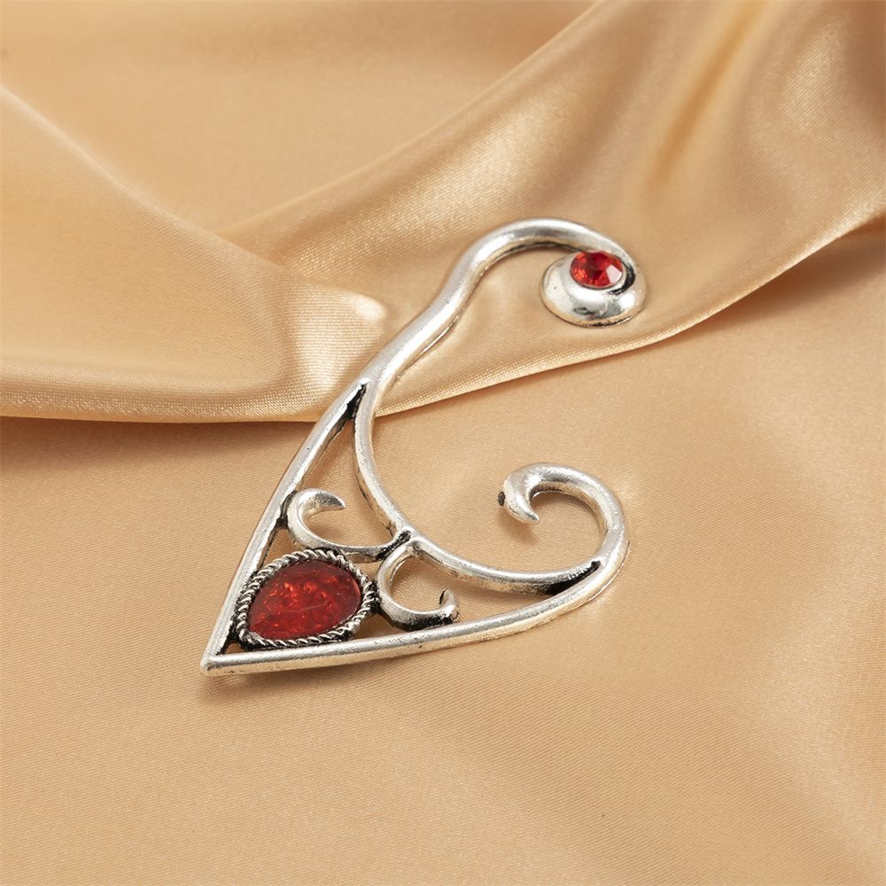 1Pc Punk Elf Ear Cuff Earring Ruby Ear Clip No Piercing Earrings For Women Silver Color Goth Halloween Earcuff Jewelry Party