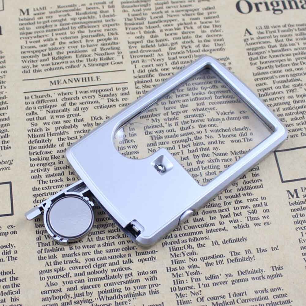 88*57*9mm Portable Ultra Thin Card Reading Illuminated Magnifier Led Light Square Credit Card Portable Leather Case Pocket Loupe