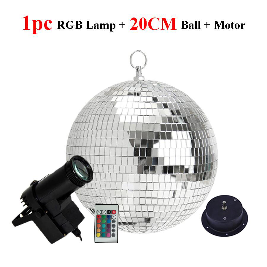 20CM 25CM Glass Rotating Mirror Ball Motor Reflection Mirror Disco Ball For KTV Bar Party Christmas With RGB Spotlight: 20CM Ball Add 1 Lamp / AC110V