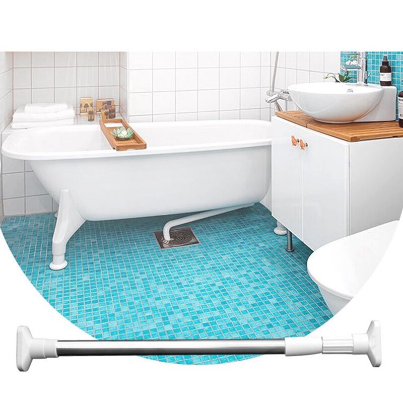 Stainless Steel Adjustable Curtain Rod Tension Rod Cloth Rail Bathroom Anti-Slip No Drilling Rustproof