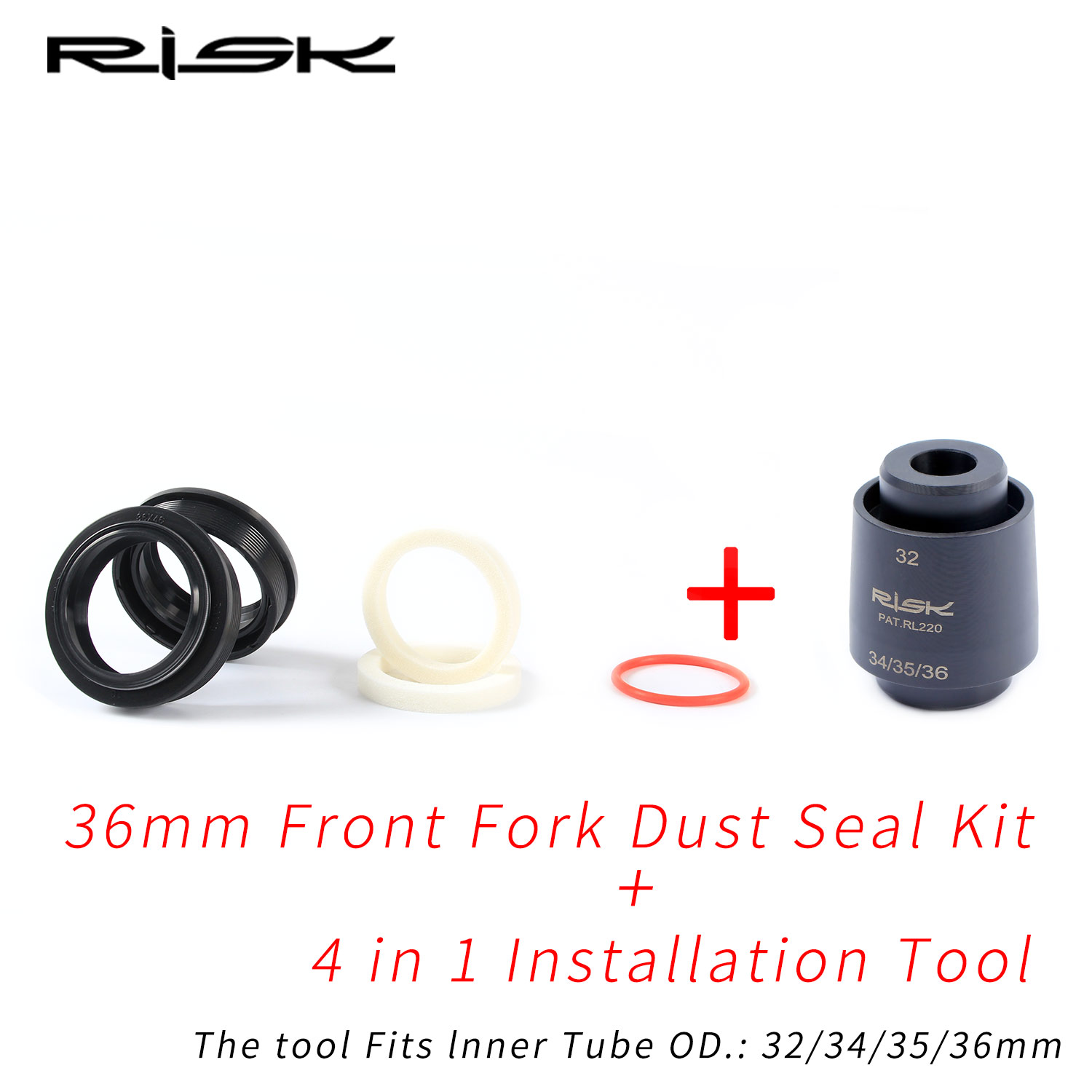RISK Mountain Bicycle Bike Suspension Front Fork Dust Seal Oil Seal 32mm Sponge Ring MTB Inner Tube Installation Tool For XCR: 36mm set and tool
