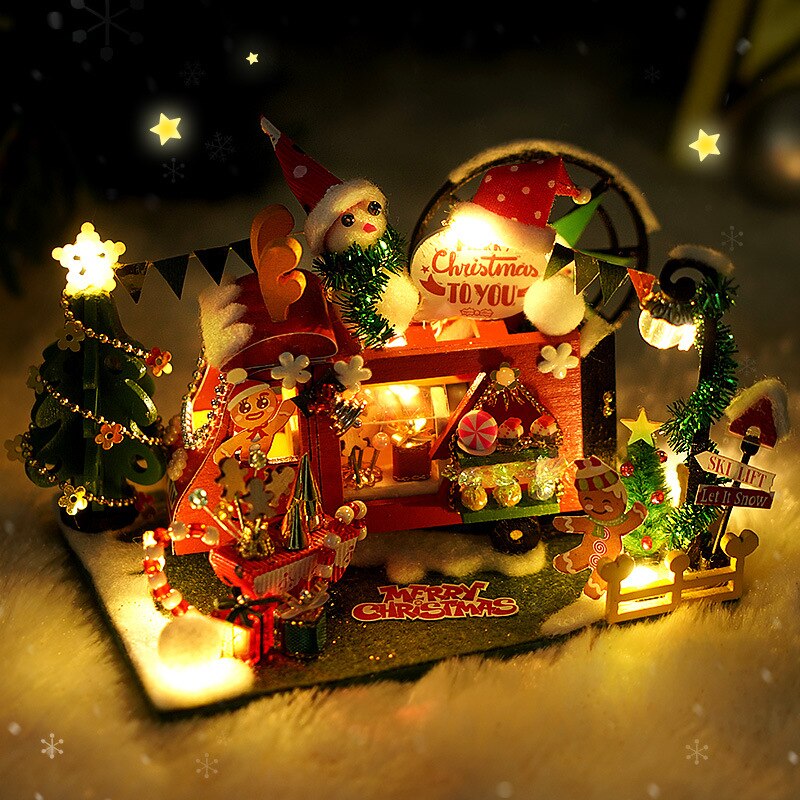 År jul dukkehus gør det selv miniature dukkehus legetøj møbler casadolls huse legetøj til børn fødselsdagsgaverz 007: Tc12