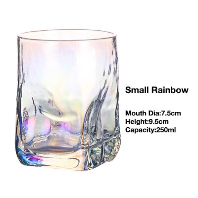 Vierkant gehamerd whiskyglas, waterglas, waterbeker, sapglas, wijnglas, drinkbeker 250ml/330ml: Kleine regenboog
