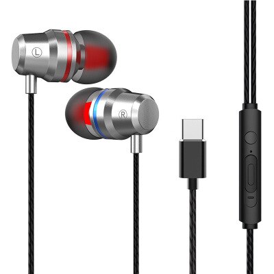 in-orecchio cablata Auricolare Tipo-c Musica sport Auricolari per Samsung Xiaomi Mi 8 Huawei P20 P30 LeEco USB di Tipo c del Metallo Auricolare con Il Mic: Argento