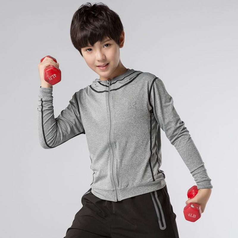 HAMEK Jongens Running Hooded Jassen Kids Strakke Dunne Jas Basketbal Voetbal Outdoor Fitness Jassen Reflecterende Streep Zip Snelheid Droog