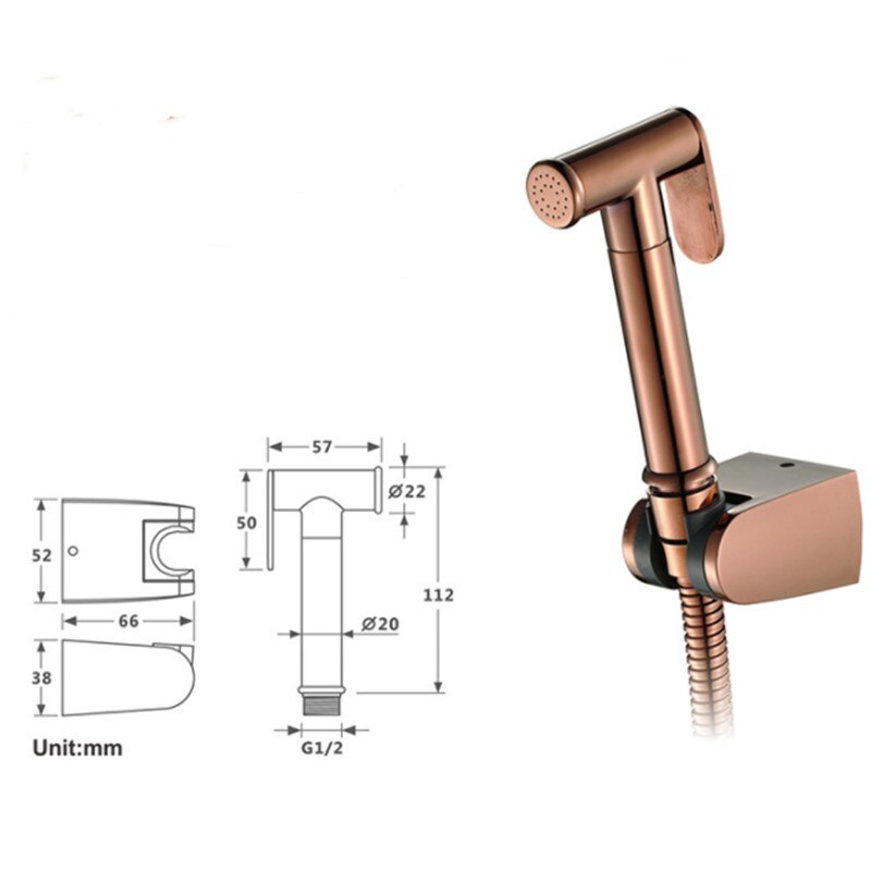 Biggers sanitary rose gold color copper handheld toilet bidets sprayer set 3pcs with shower hose and holder