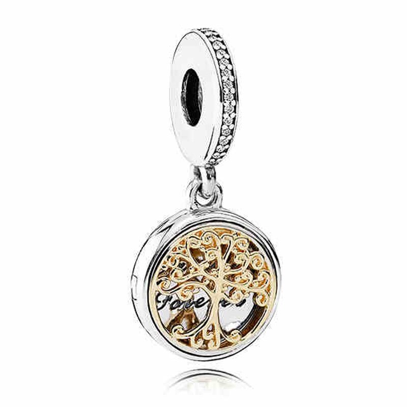 Diy Charm Gold Familie Wortels Boom Van Leven Twee-Tone Medaillon Hanger 925 Sterling Zilver Kraal Fit Originele Armband sieraden: 1