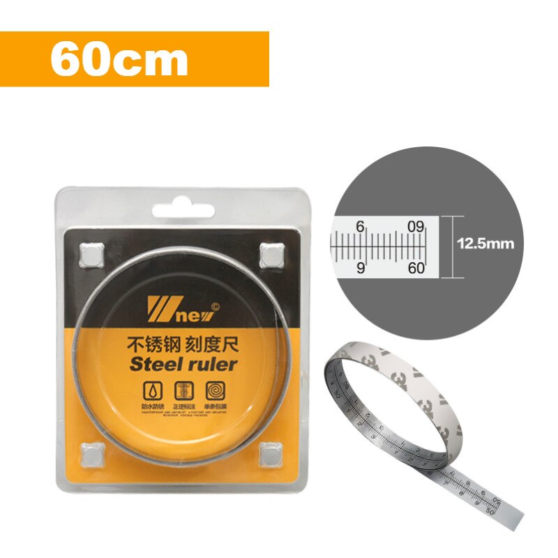 Stainless Steel Self Adhesive Miter Saw Track Tape Measure Backing Metric Steel Ruler Tape Measurements: 0.6M