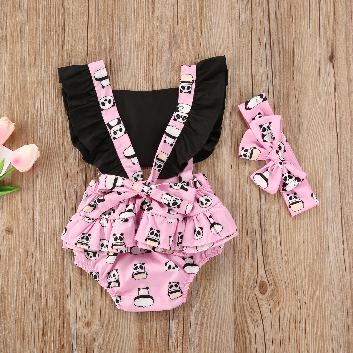 recién verano bebé Infante niñas Bodysuits vincha 2 uds Animal Print Ruffles manga corta monos