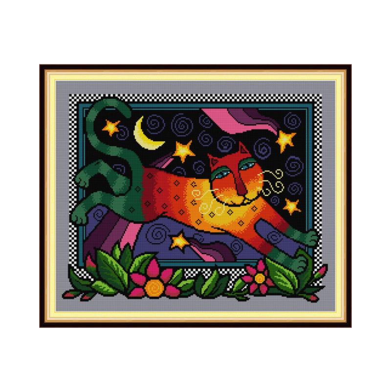 Rainbow Cat Counted Cross Stitch Patterns DMC Embroidery Kits 14CT 11CT Stamped Cross Stitch Kits Printed Fabric DIY Needlework