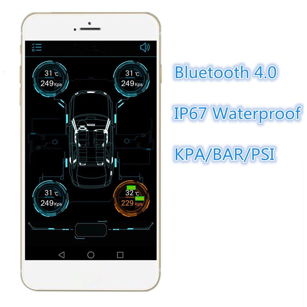 TPMS Bluetooth Low Energy for iOS / Android App Display Tire Pressure Monitor System 4 Internal Sensors