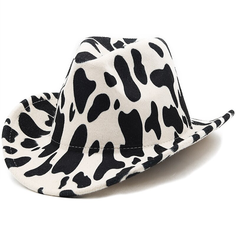 Chapéu de vaqueiro ocidental dos homens da moda padrão de vaca cowgril panamá aba larga bonés de jazz do vintage cavalheiro chapéu de feltro gorras hombre: Branco