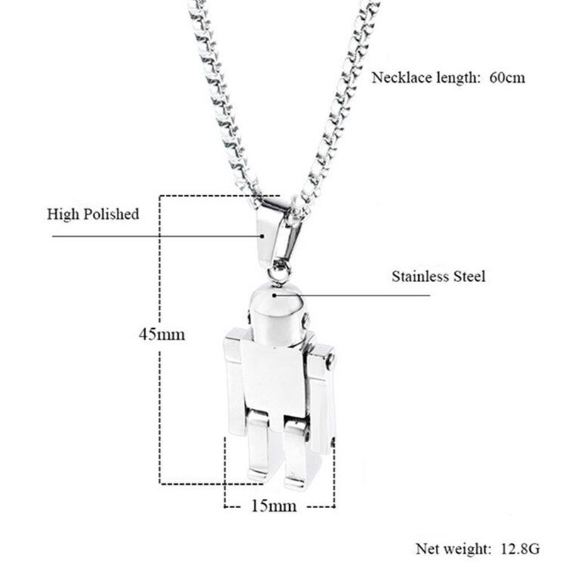 In Acciaio Inox Collana Del Pendente Del Robot Paio di Hip hop di Modo Streetwear Harajuku Chian Collana Dei Monili di Personalità per Unisex