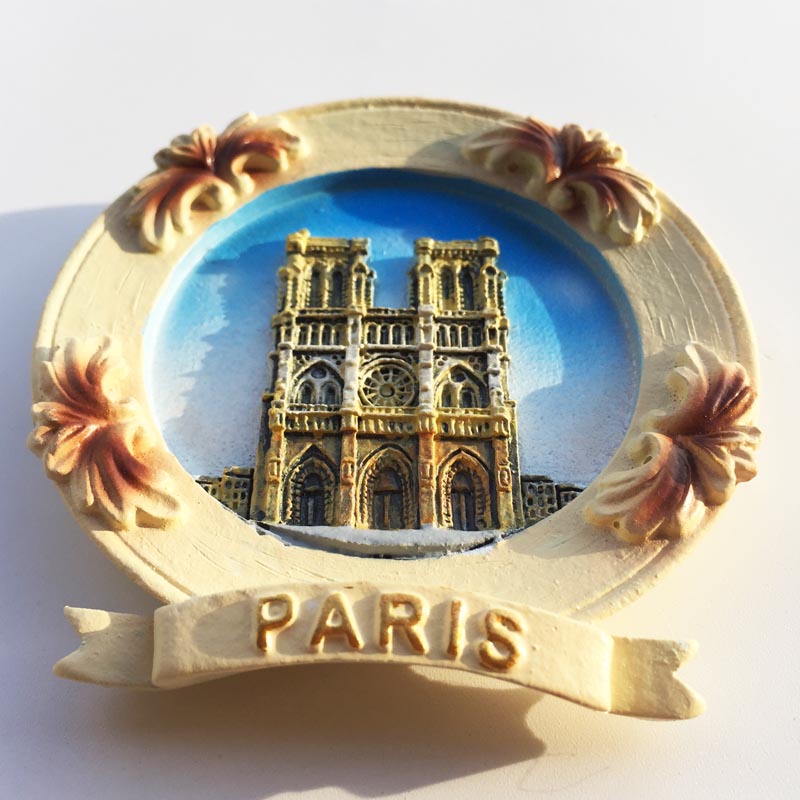 French landmarks, red attractions, Notre Dame, crafts, tourist souvenirs, magnetic refrigerator stickers