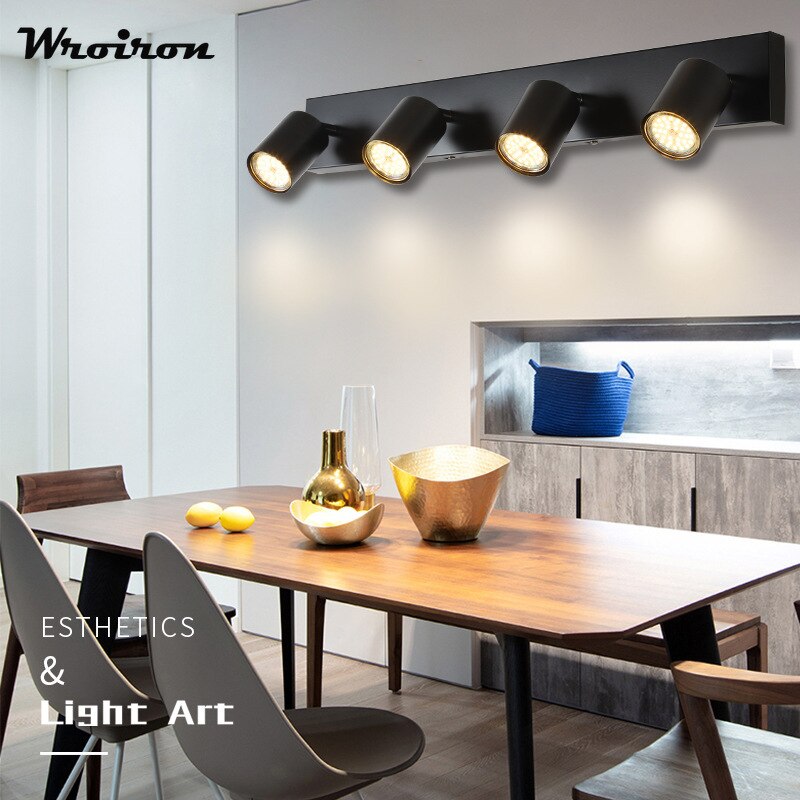 Multi-Head Roterende Black Spotlight Lampen GU10 Metalen Wandlamp Slaapkamer Woonkamer Lamp Veranda Leeslampjes Decoratie