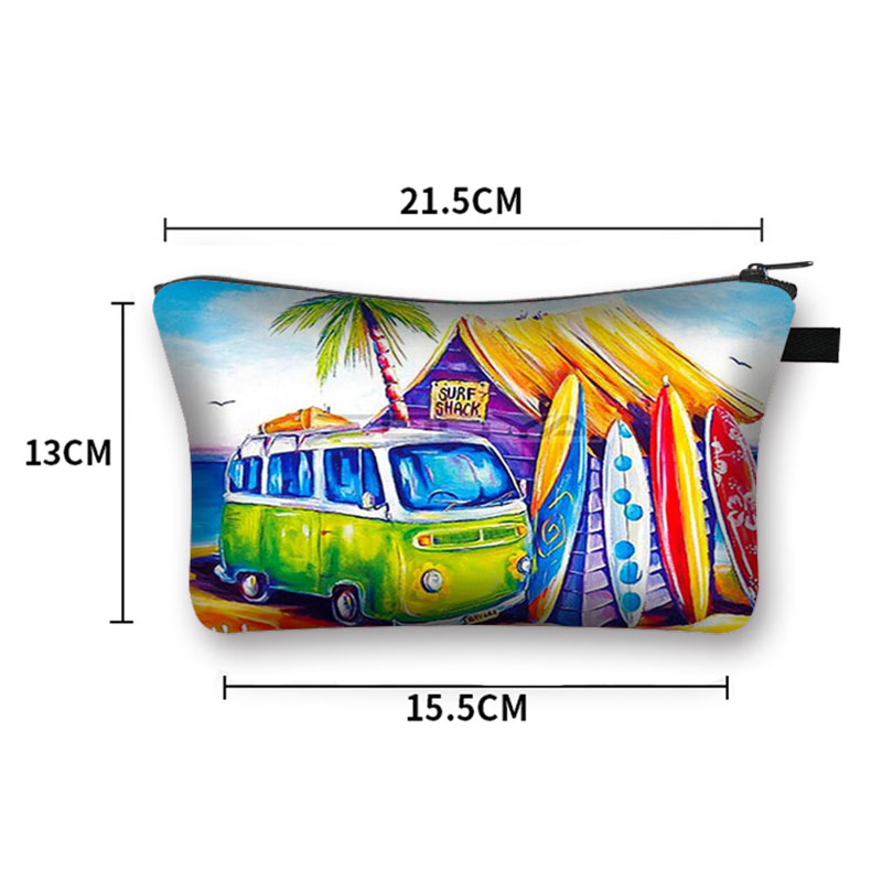 Gekleurde Auto &#39;S Op Seaside Vacation Cosmetische Vrouwen Make-Up Tas Britse Auto Meisjes Opbergzakken Dames Draagbare Cosmetische Case