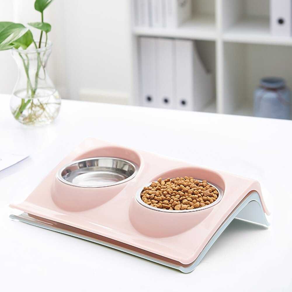 Doppel Pet Schalen Hund Lebensmittel Wasser Feeder Edelstahl Pet Trinken Feeder Dish Katze Welpen Fütterung Lieferungen Hund Zubehör #2 ^ 1