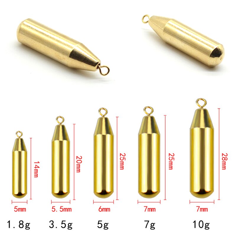 Finess cylinderform koppar dropshot vikt sänke 3.5g 5g 7g 10g 14g 20g blyhagel sänka fiskevikter för fiske