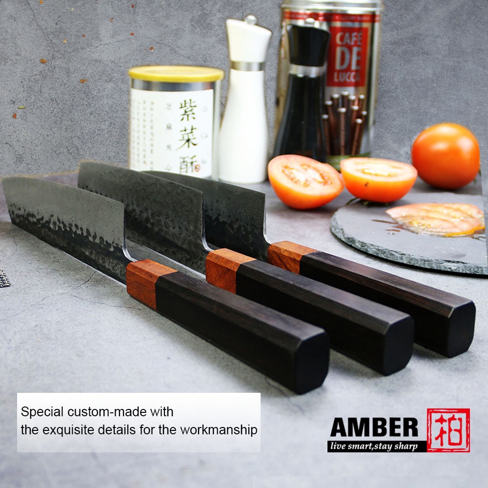 Bärnsten  vg10 damaskus konsoliderat bambuhandtag smideshammare damaskuskniv 8 tum japansk nakiri kockkniv 67 lager