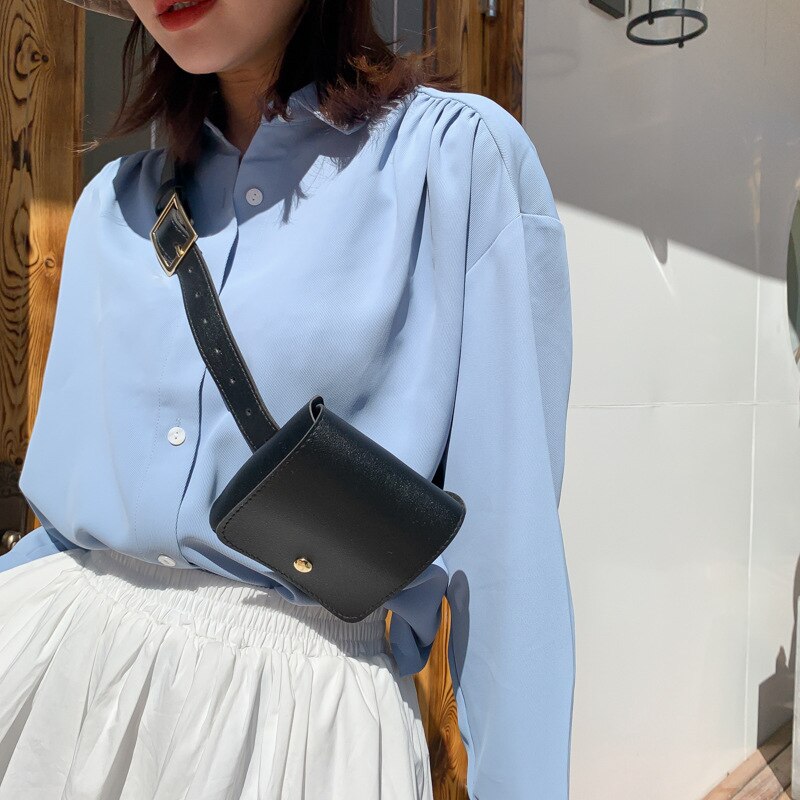 Mode Vrouwen Riem Zakken Effen Kleur Schouder Taille Zakken Vrouwen Pu Leather Casual Purse Portemonnee Borst Riem Crossbody Tas