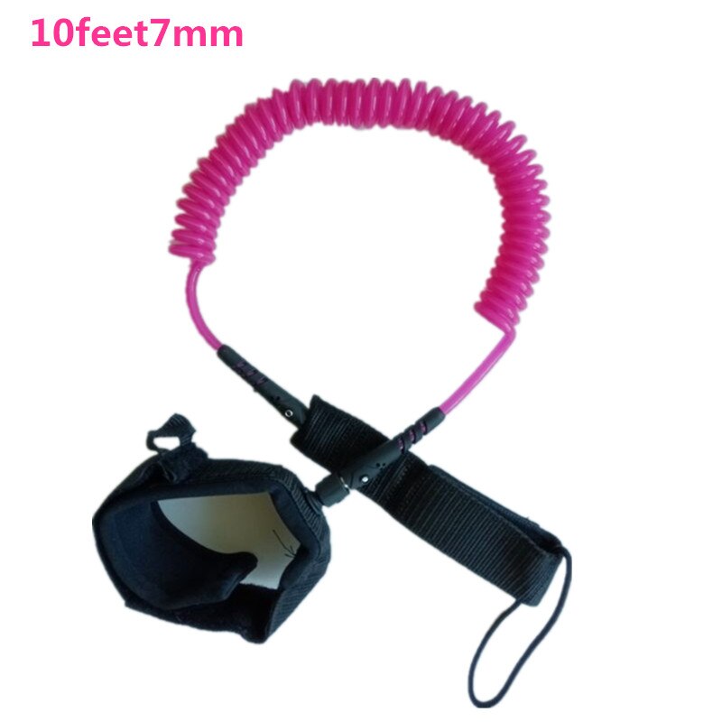 Fita de prancha de surf anti-perda, tpu de 10 pés 7mm com gira dupla, corda segura de esportes aquáticos, trela de prancha de surf com fecho de gancho: Rosa