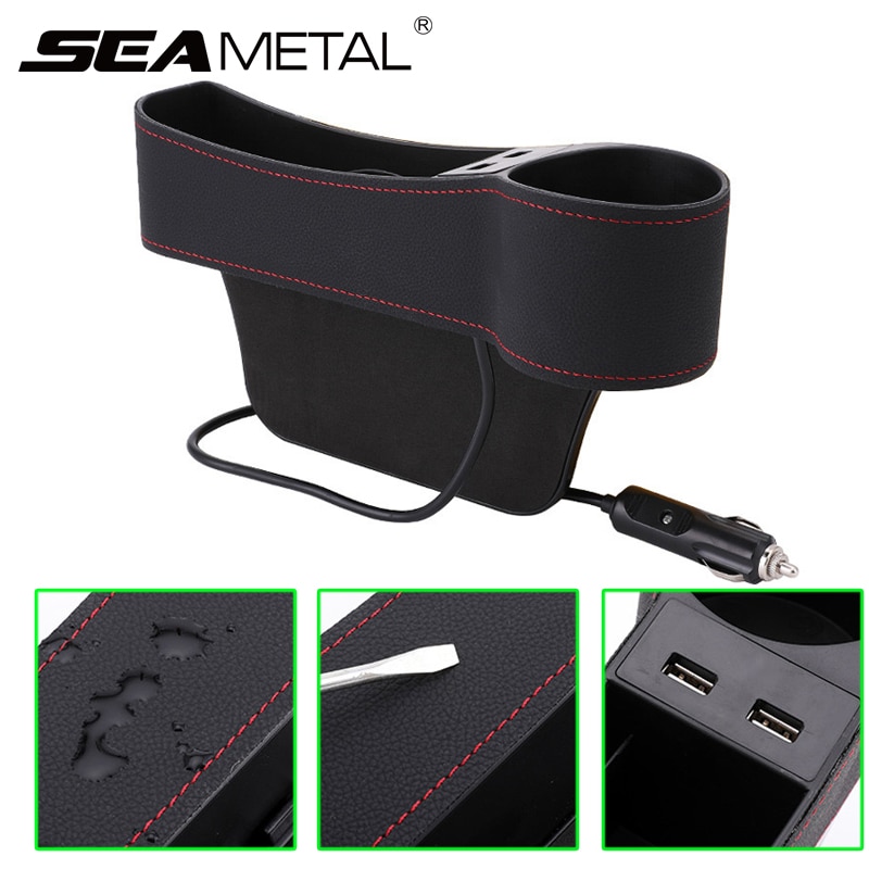 Organiseur universel de siège de voiture 2 pièces, organiseur de poche avec Interfaces USB, boîte de rangement pour accessoires intérieurs de voiture en cuir