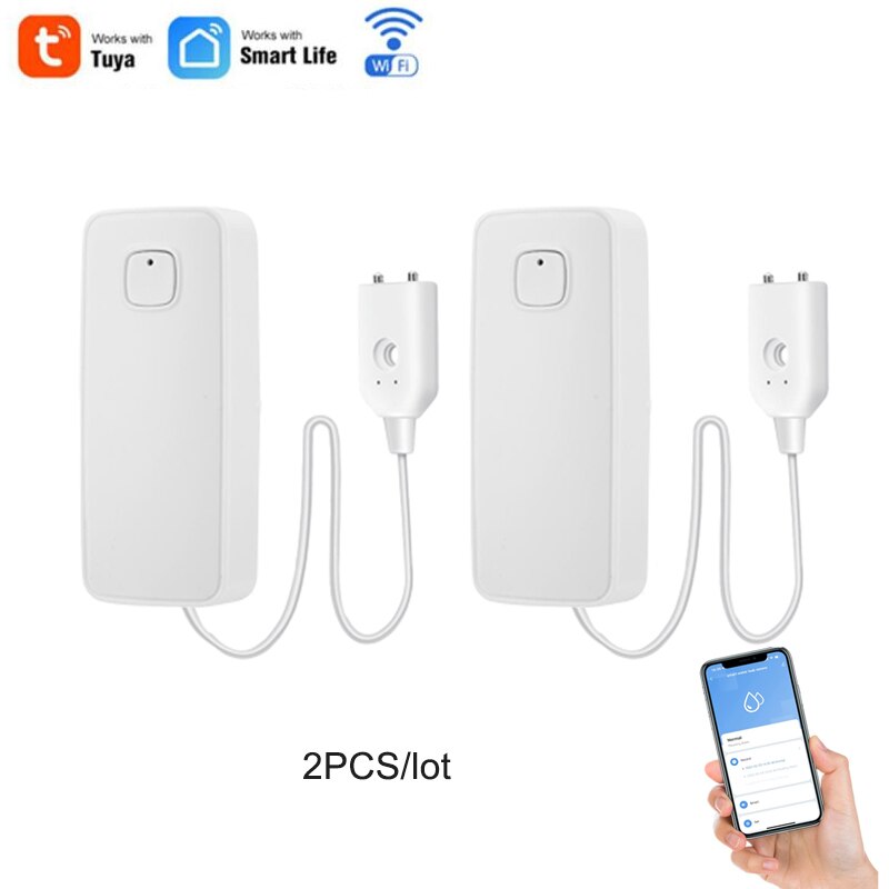 Wifi Water Detector Leakage Sensor Alarm Built in Siren Sound Tuyasmart Smart Life APP Notification Flood Alert Overflow Safety: 2pc water detector