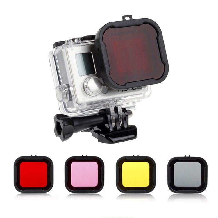 Filtro de mergulho Amarelo Vermelho Roxo Cinza Rosa Filtors para Go Pro Herói 3 + 4 Subaquática De Mergulho À Prova D' Água caso Acessórios